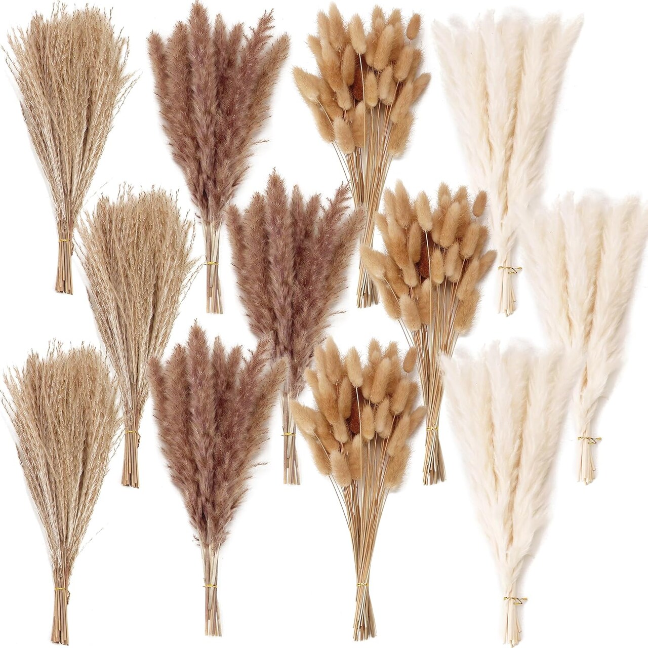 300PCS Dried Flower Bouquet – Pampas Grass & Mixed Stems for Boho Home & Wedding Decor